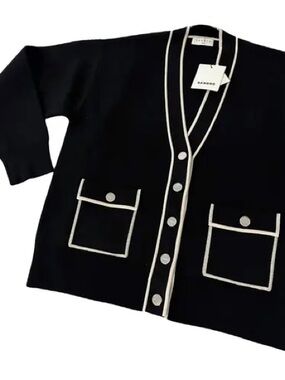 Sandro Black Cardigan with White Trim and Buttons brand new!!